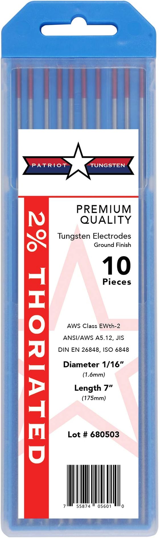 TIG Welding Electrodes 2% Thoriated WT20 (EWTh-2) Red 1/16" 10 Pack