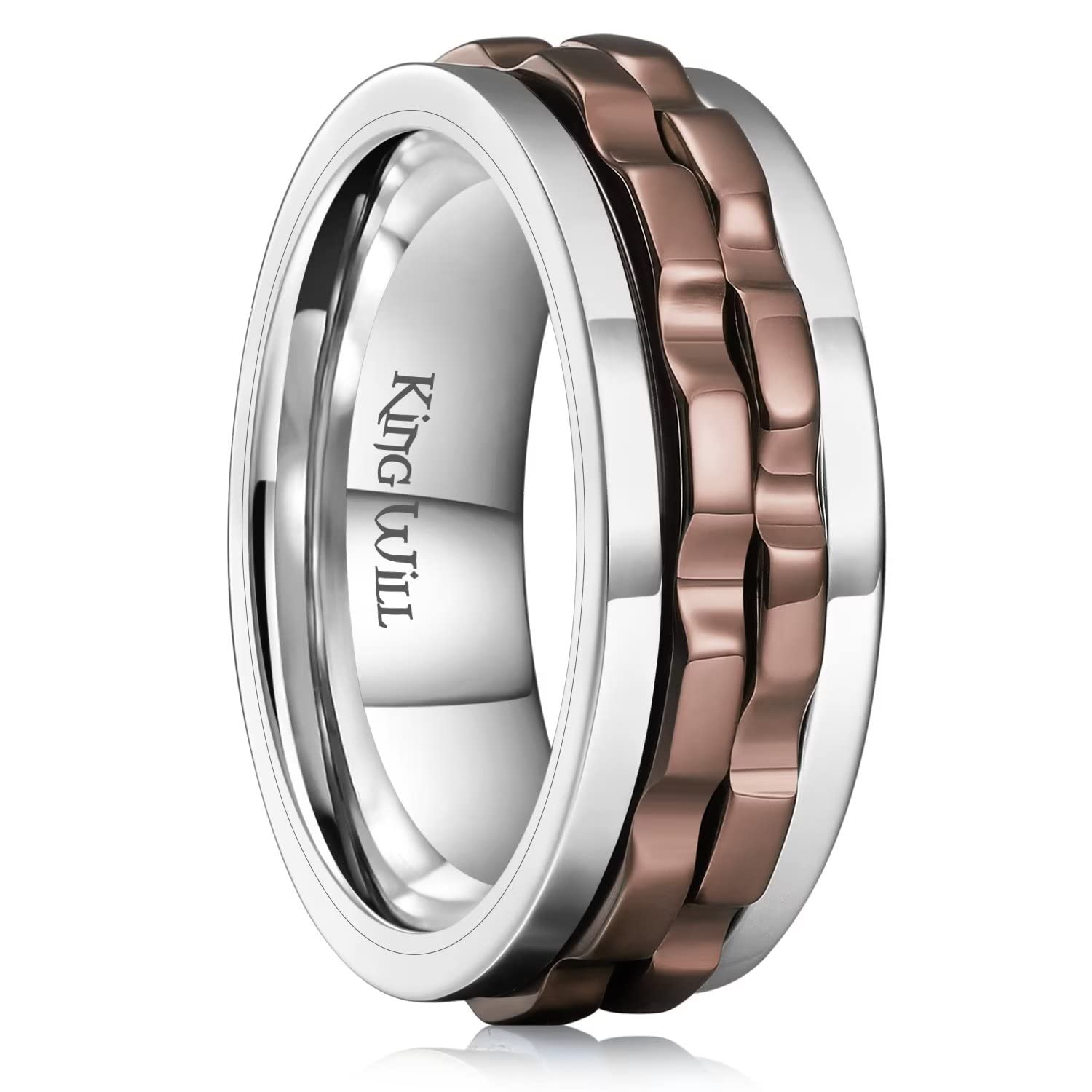 King Will Stainless Steel Men Gear Spinner Ring, Stainless Steel Men Ring Fidget Spin Ring, Stainless Steel Anxiety Ring For Men Women Stress Free Cool Wedding Band Comfort Fit Size 4-14