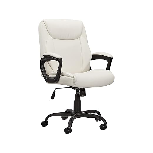 Amazon Basics Classic Puresoft PU Padded Mid-Back Office Computer Desk Chair with Armrest - Cream, 26"D x 23.75"W x 42"H