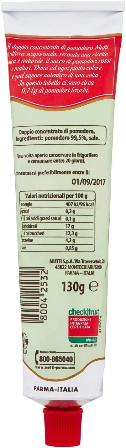 Mutti Doppio Concentrato di Pomodoro, concentrado de tomate doble, 100% tomate italiano, tubo de 130 g + lata italiana gourmet Polpa di Pomodoro de 400 g