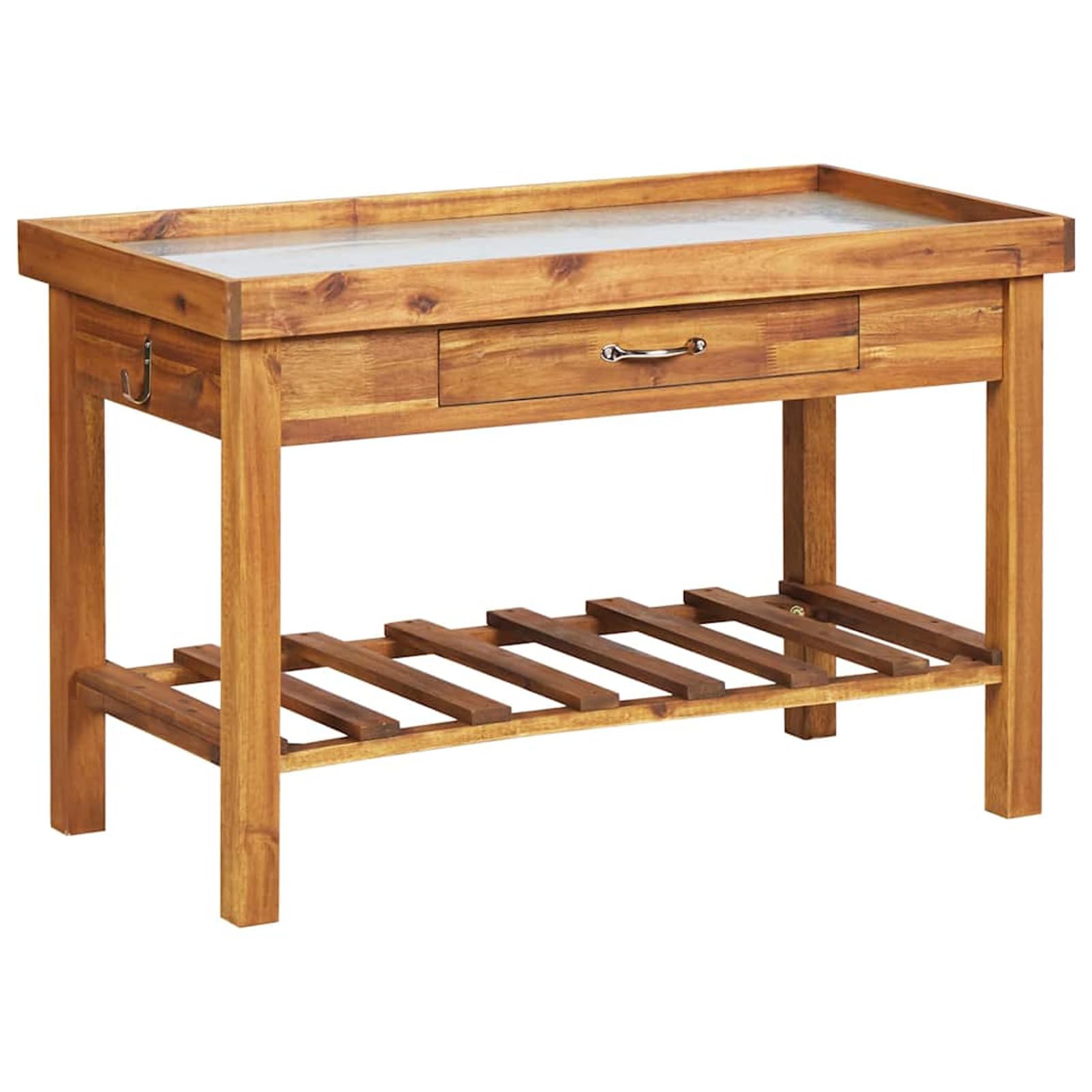 Gecheer Banco da lavoro per giardinaggio, piano in zinco e massello d'acacia, organizzazione attrezzi giardino, dimensioni 100x50x60 cm, per angolo verde e terrazzo