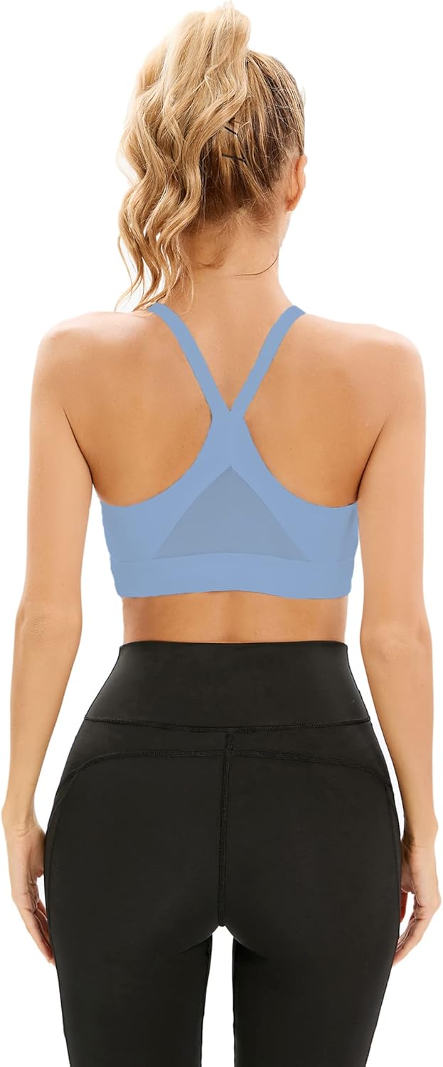 YUDESEN Sports Bra for Women,Y Cross Back Padded Strappy Sports Bras Medium Support Workout Yoga Bra with Removable Cups