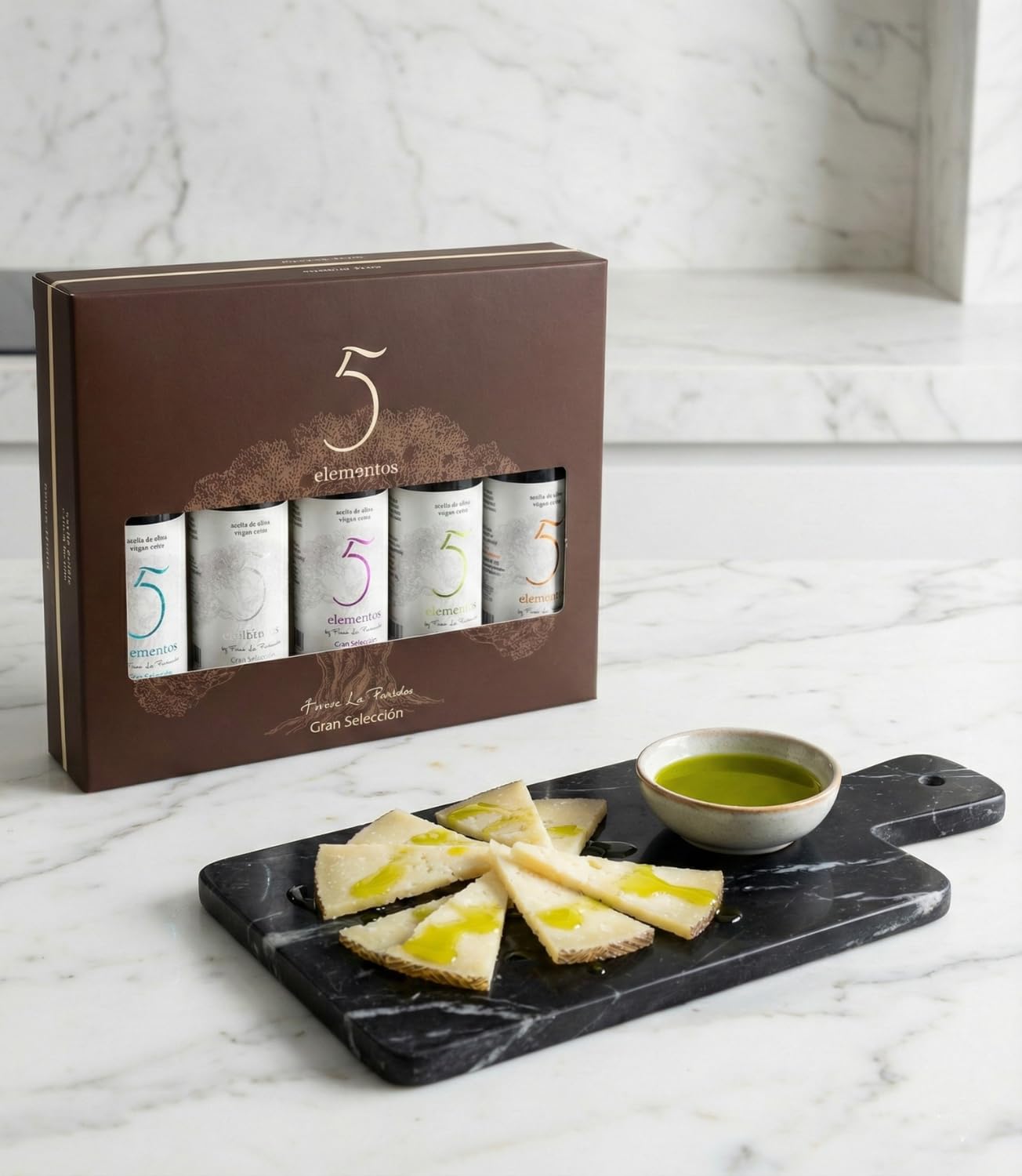 Aceite de Oliva Virgen Extra Gran Selección 5 Elementos Estuche Premium Degustación 5 Variedades Picual Arbequina Cornicabra Hojiblanca Redondilla Set Regalo Gourmet 5x100ml