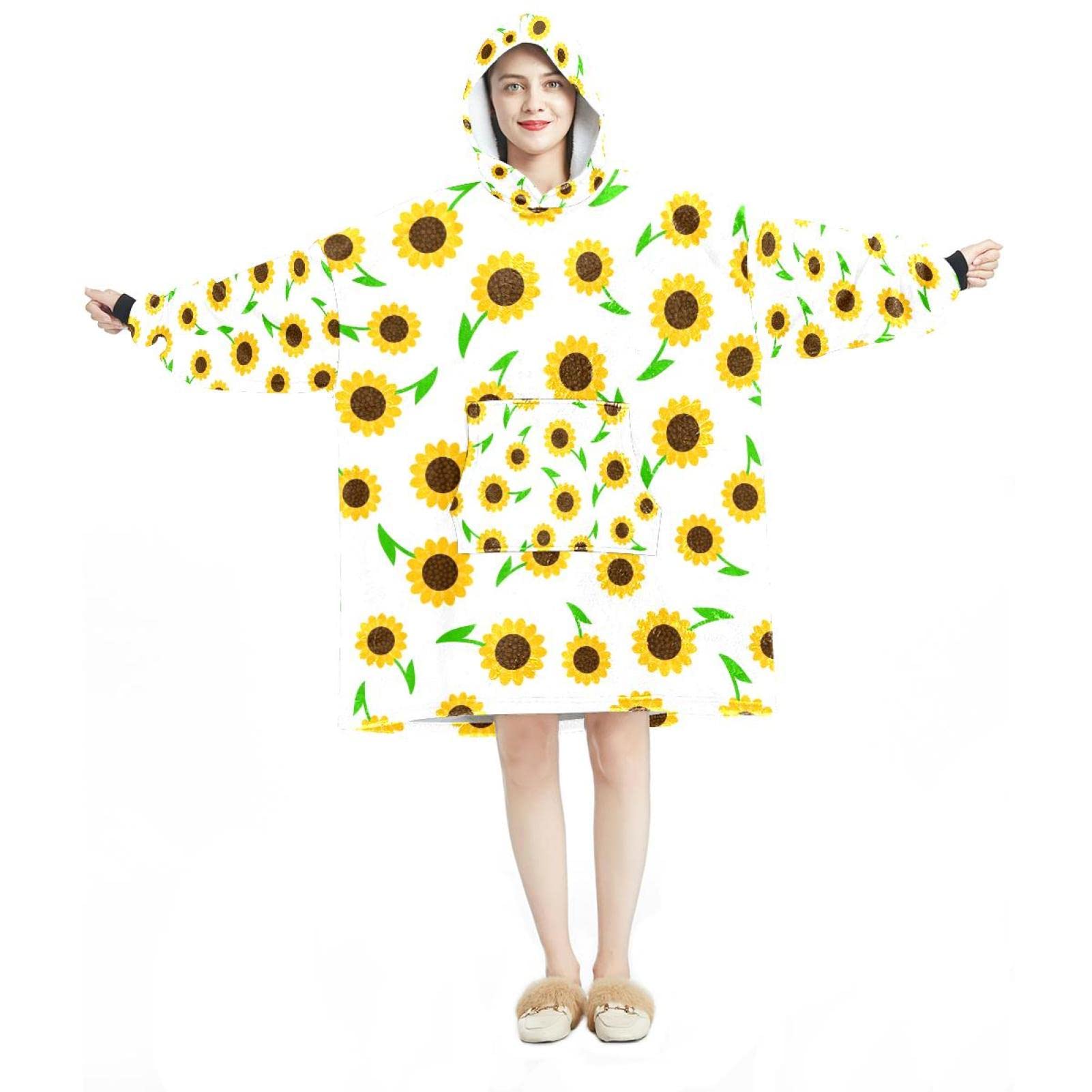 Sweat à capuche surdimensionné en flanelle et Sherpa pour adulte motif tournesol