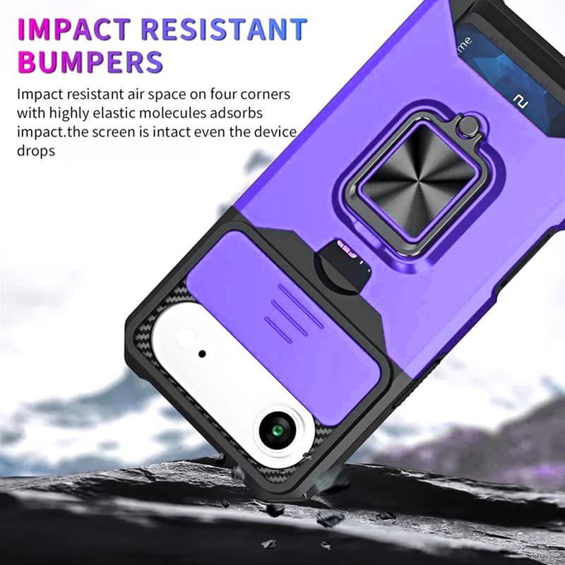 Image of LuxuryKase Shockproof Armor Case for iPhone Air | Slide Camera Cover | Hidden Card Slot | Rotating Ring Kickstand | Magnetic Car Mount Support | Military Grade Protection - Purple