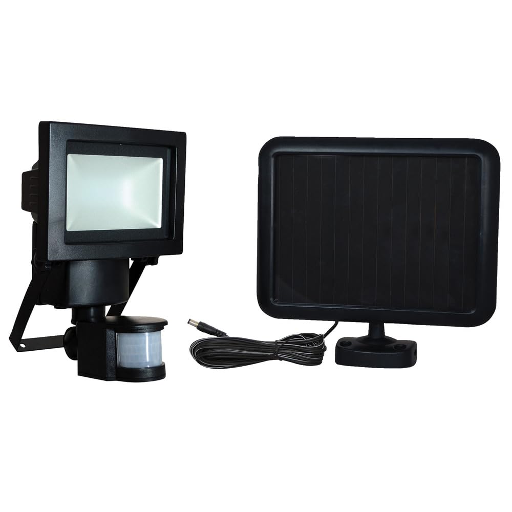 Projecteur Solaire LED Noir, 7.5W, 630 lumens, IP44, 6900K blanc-froid, détecteur de mouvement, Inter 3 positions On/Off/Auto - Tibelec