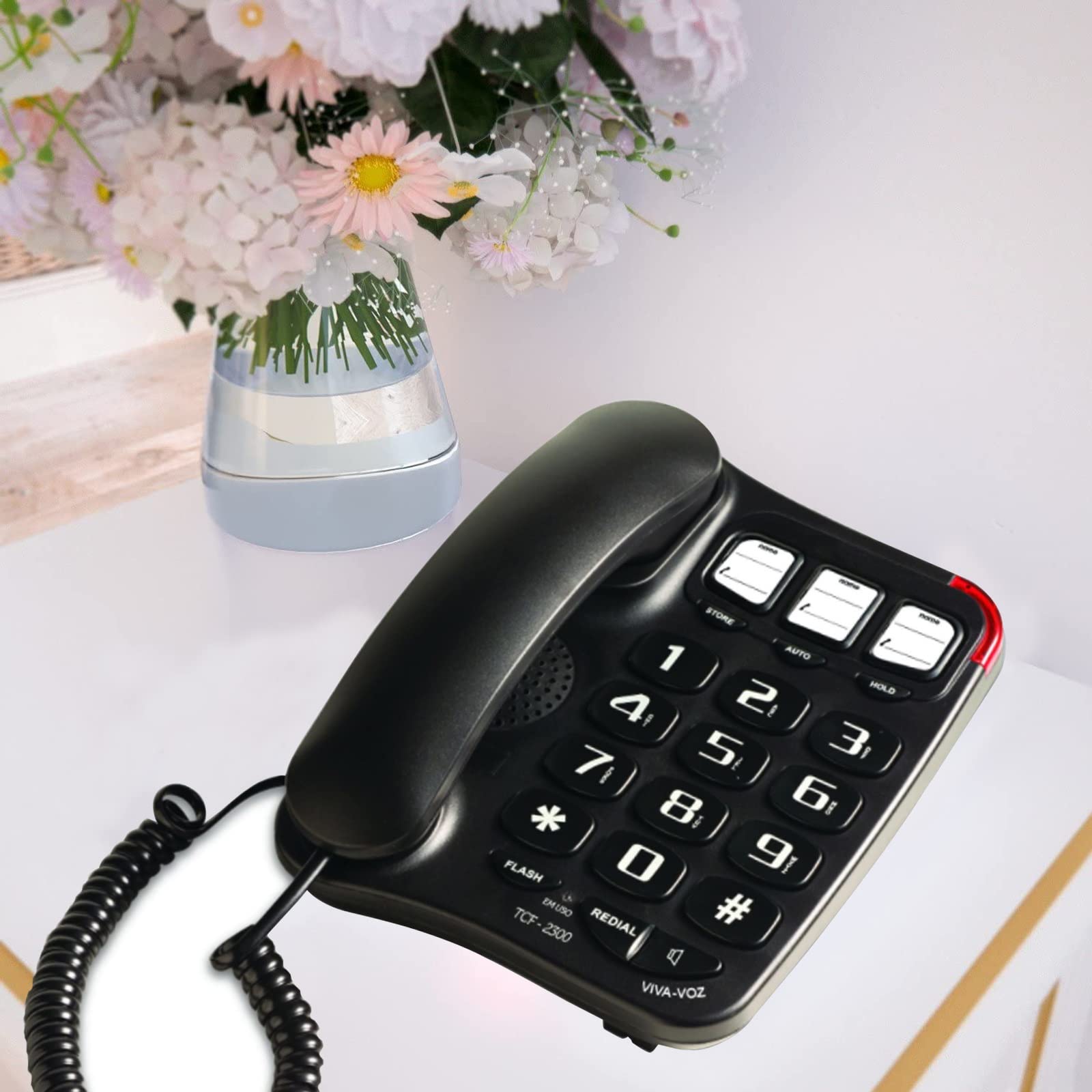 IBOWZ Telefono Fisso Telefono a Pulsanti Grandi per Anziani,Telefono Fisso con Filo,Telefono di casa a Pulsanti Grandi,Negozio,Attesa,Flash,Funzioni di ricomposizione,Funzioni,Vivavoce,Perfetto PE