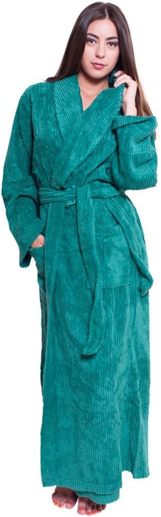 Women's Chenille Full Length Cotton Robe, Teal, Size Large/X-Large