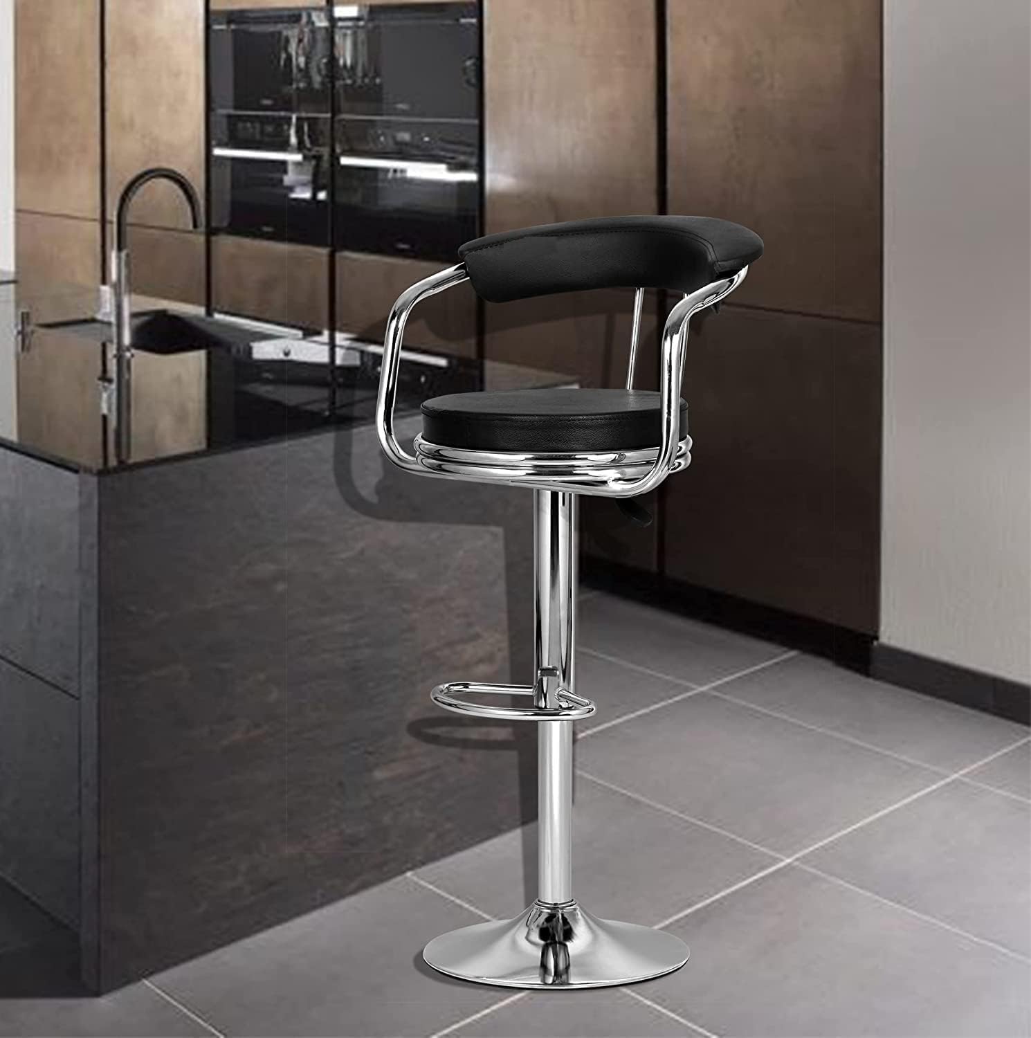 Mezonite Bar Stool Leatherette High Bar Cafeteria Stool Chair Kitchen Stool in Black Modern Visitor Stool Bar Stool Black-image-47
