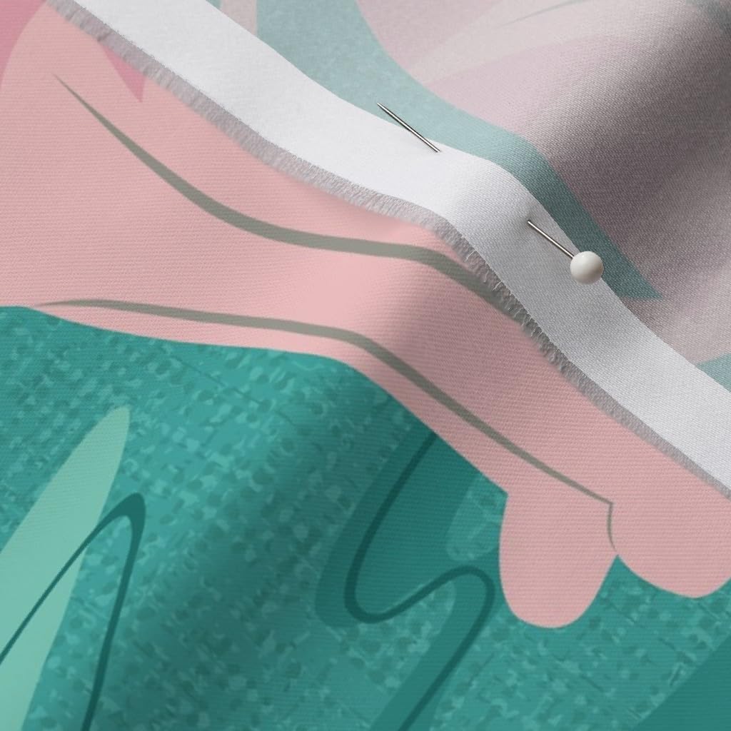 Spoonflower Fabric - Kitsch Kitten Turquoise Cat 1950S Cats Fifties Atomic Printed on Organic Cotton Sateen Fabric by The Yard - Sewing Quilting Apparel Home Decor