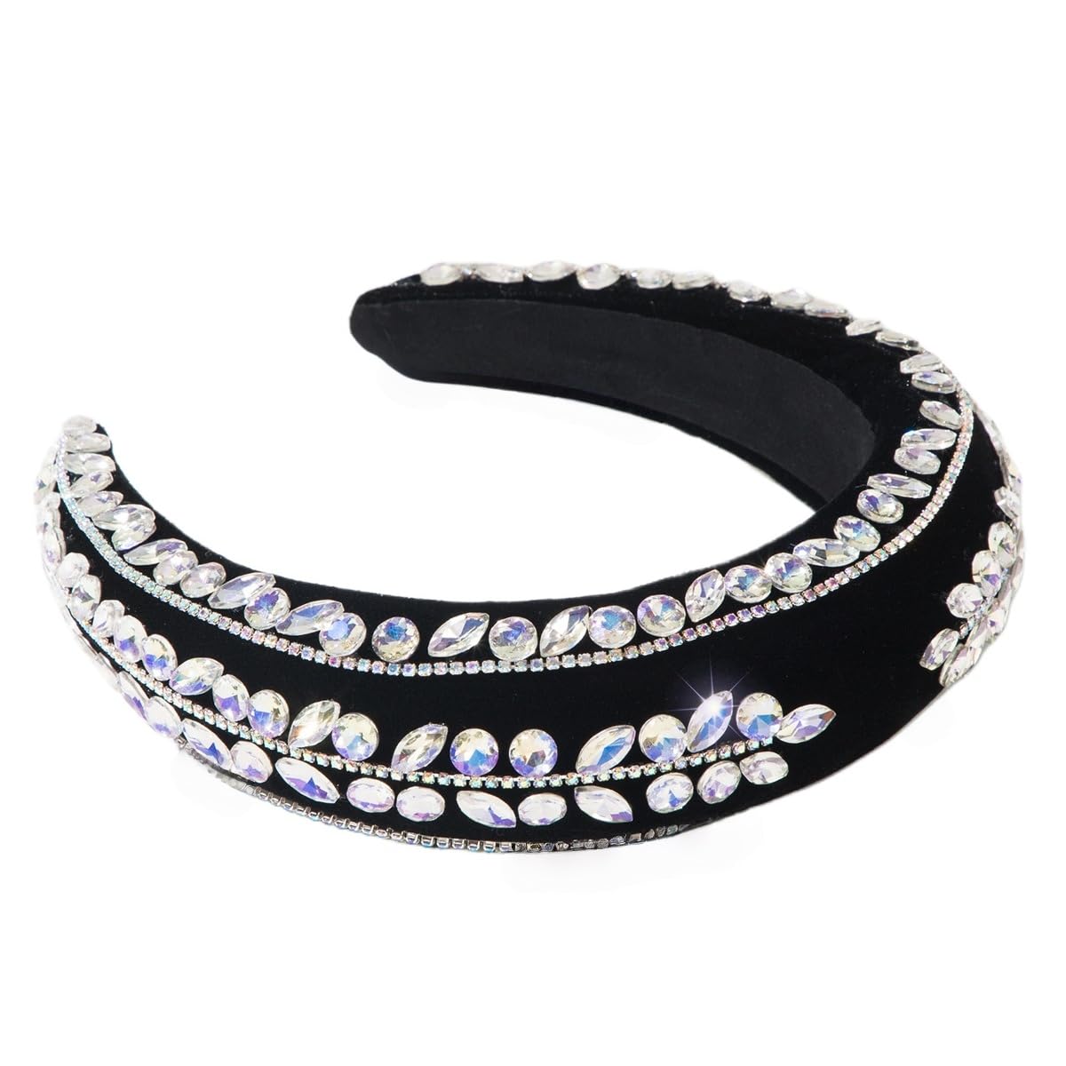 XSKL Sparkly Rhinestone Velvet Headbands for Women Wide Crystal Embellished Hair Accessories for Parties Weddings (Green, M)