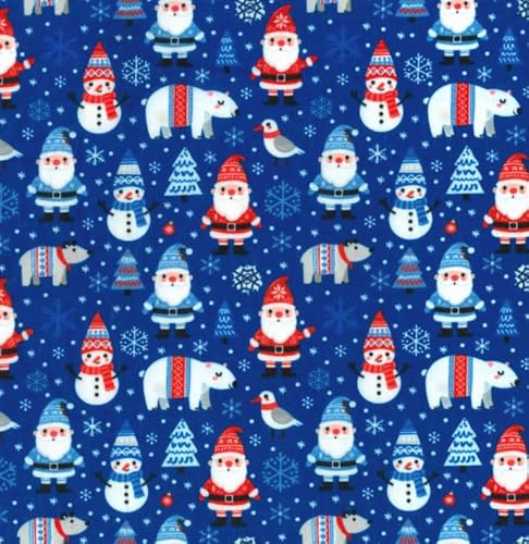 Kayes Textiles Men's Multi-Coloured Christmas Polycotton Fabric Collection, Holiday Prints With Snow And Santa, 112 Cm Wide (Santa, Snow & Polar Bears)