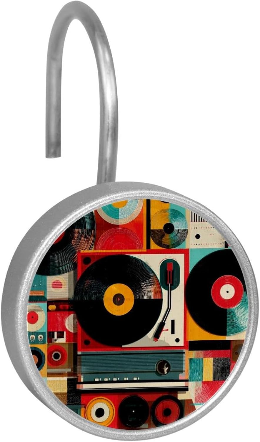 12pcs Color Record Player Pattern Shower Curtain Hooks, Shower Curtain Hanger Rings Roller, Stainless Steel Round Shower Rings Hangers for Bathroom