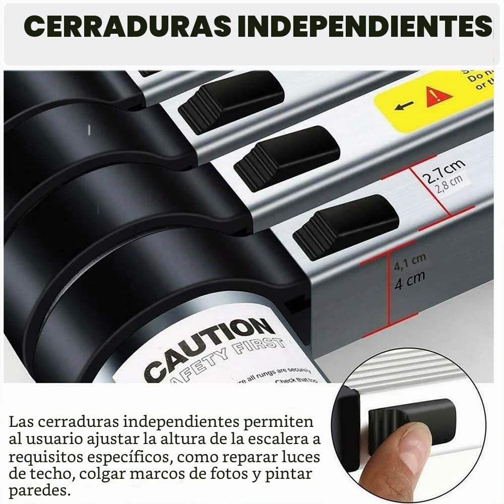 Escalera telescópica de aluminio de 6,2 m con 2 ganchos, 15 peldaños, capacidad de carga de 150 kg, EN131