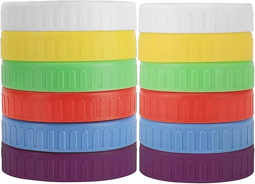 Miniatura 1 de Tapas de plástico de colores para tarros con anillos de sellado, boca regular y tapas de boca ancha, tapas de almacenamiento para tarros de