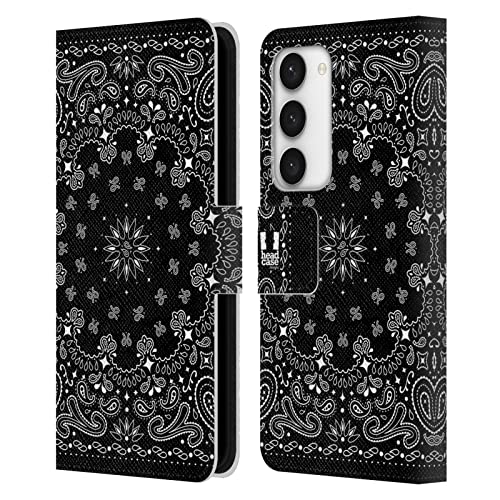 Housse cuir Samsung S23 5G antichoc avec rangements cartes et motif bandana noir élégant