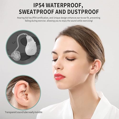 Miniatura 7 de Audífonos para personas mayores recargables con cancelación de ruido, sin silbidos, amplificadores auditivos QUEP BTE detrás de la oreja con control