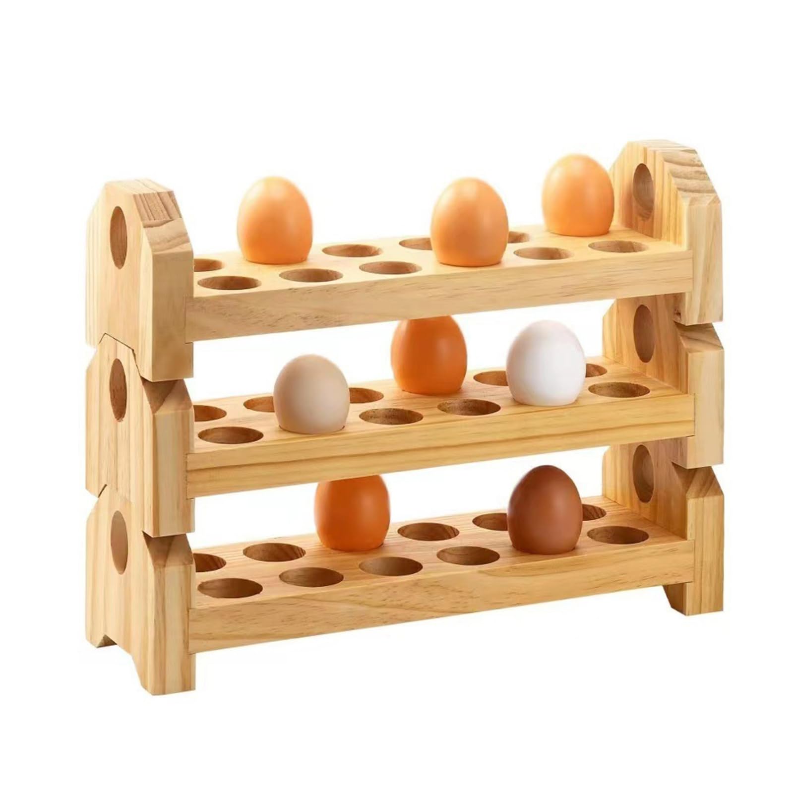 Egg Holder Storage - 12 Eggs Storage for Kitchen, Wooden Egg Rack Stackable Basket, Eggs Tray Holder Countertop for Home Kitchen Refrigerator 3pcs A