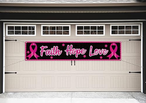 Miniatura 4 de Nepnuser Cartel de valla del mes de concientización sobre el cáncer de mama, cinta rosa, decoración de fiesta, pancarta de esperanza y amor, fe,