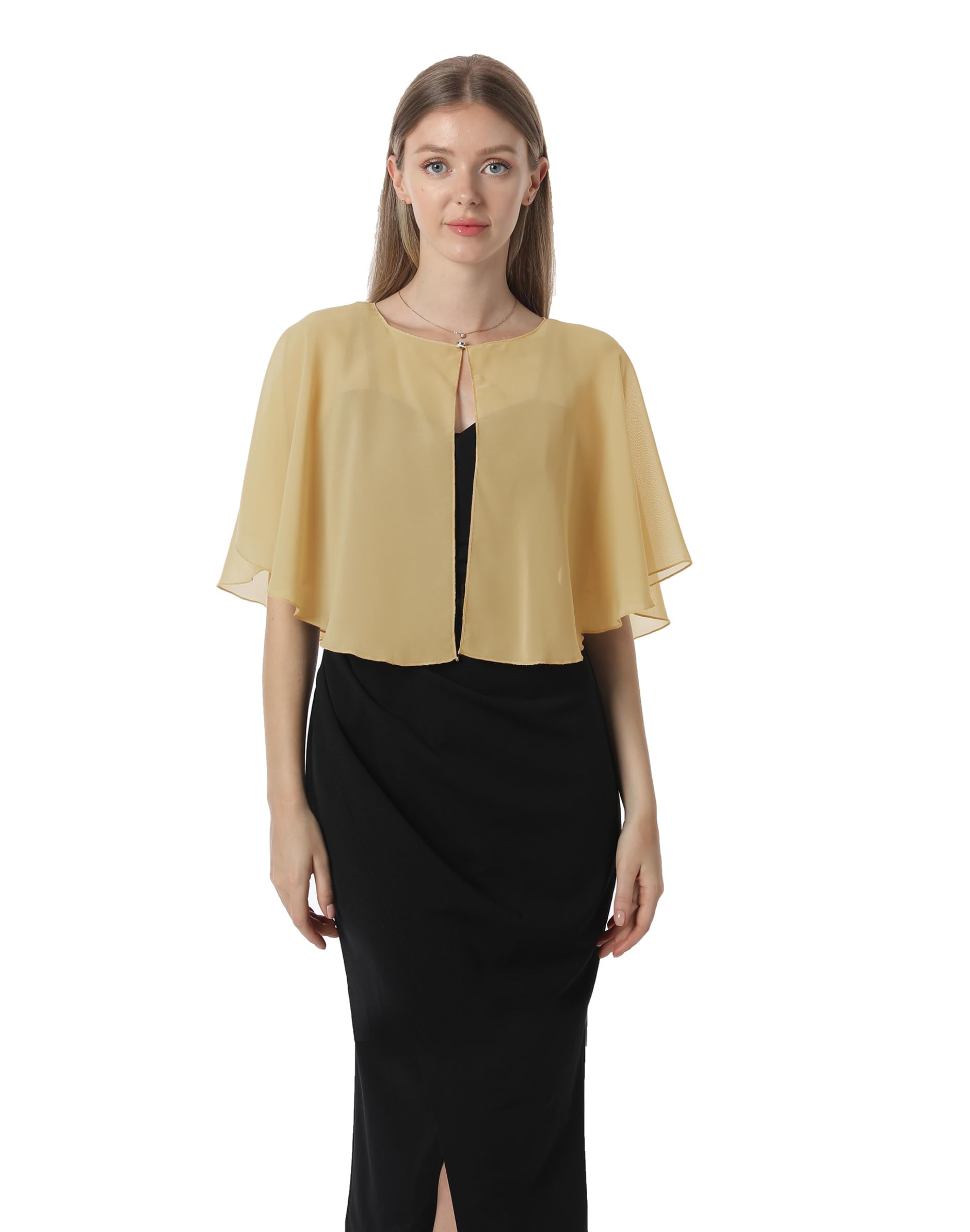 Soft Capelets capes Shawls and Wraps for Dress Chiffon Shrug Wedding Cape Cover Up, Gold, One Size