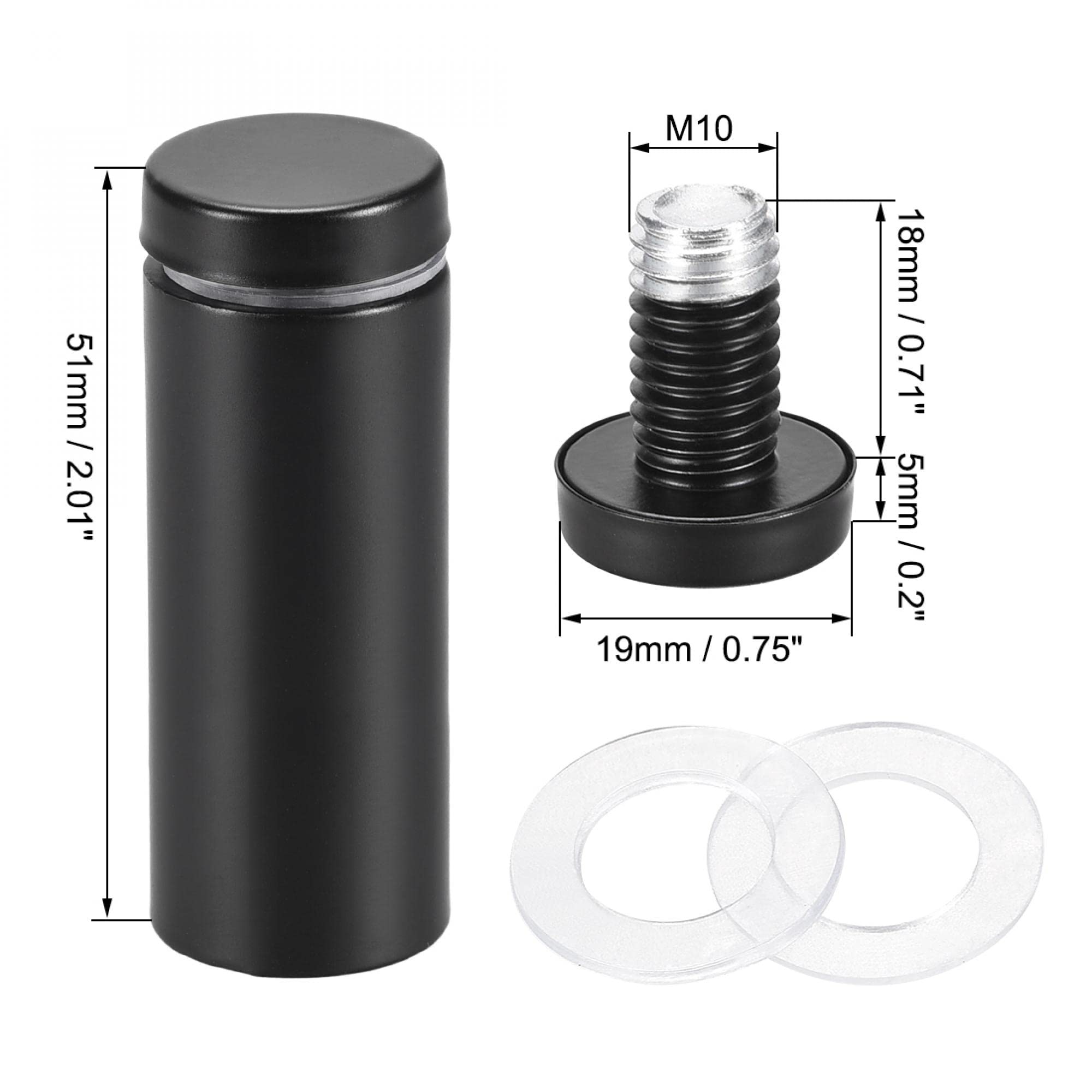 Clous D'appui Muraux En Verre – Diam. 19 Mm, Longueur 51 Mm, Noir, Lot De 6, Marque Uxcell