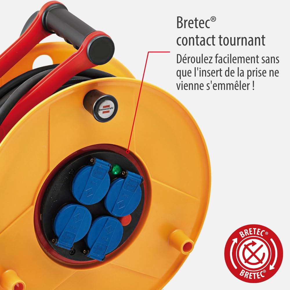 Brennenstuhl Enrouleur de câble Standard Pro 25m (IP44, Cablepilot), Fabrication Française 1206841 Jaune