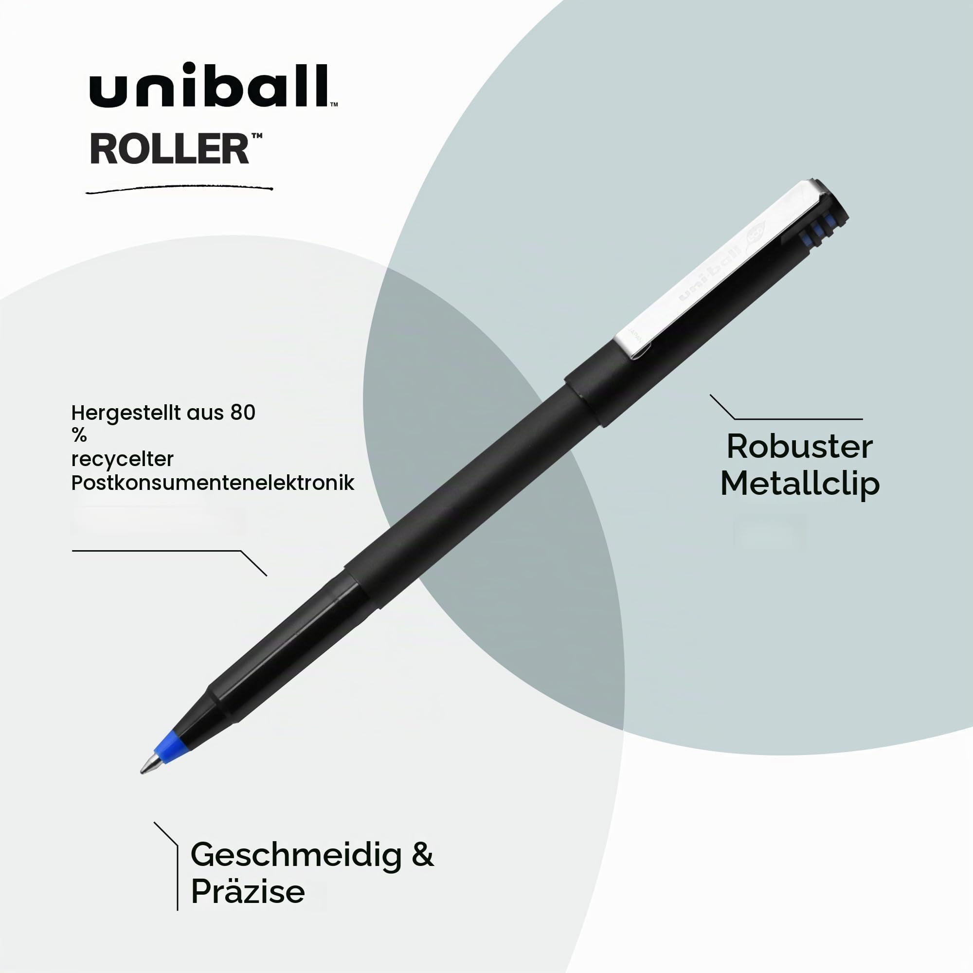 Uni-Ball Uniball Tintenroller, 12 Stück, blau, 0,5 mm Mikro-Tintenroller, Gelschreiber, Farbstifte, Bürobedarf, bunte Stifte, blaue Kugelschreiber, feine Spitze, glattes Schreiben