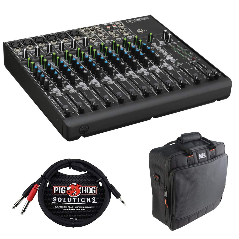Mackie1402VLZ4 14-Channel Compact Mixer with G-MIXERBAG-1515 Padded Nylon Mixer/Equipment Bag & PB-S3410 3.5 mm Stereo Breakout Cable, 10 feet Bundle