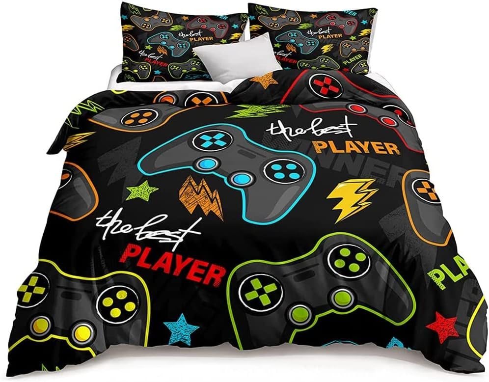 Funda Nordica Cama 90/105/135/150 Juvenil Niños Niñas Game Player Gamepad Decoración Lmpresión Microfibra Funda de Almohada Ropa De Cama 3D 2/3 Piezas Juego De Cama (Gamepad 2,Cama 80/90-155 x 220 cm)
