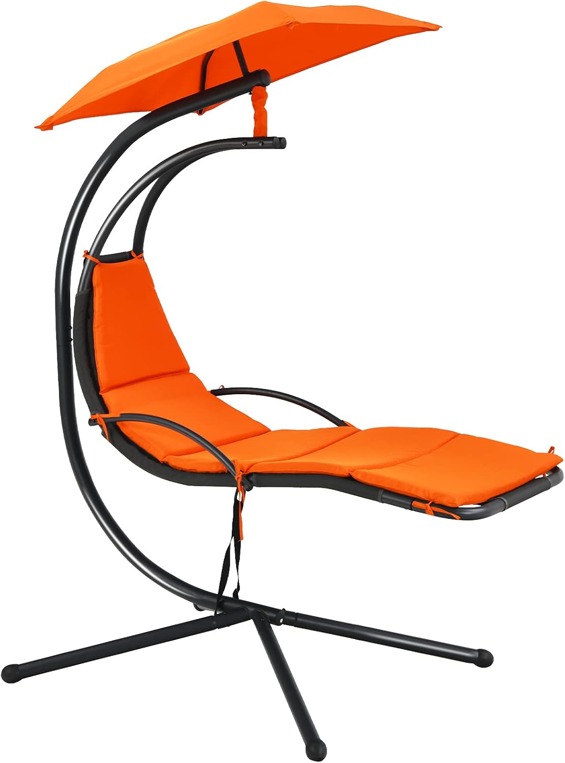 Giantex Outdoor Hanging Chaise Lounge Chair, Patio Hammock Chair with Removable Canopy, Cushion & Anti-toppling Rope, Hanging Arc Chaise Hammock for Patio Poolside Backyard Garden Porch (Orange)