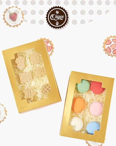 Miniatura 3 de qiqee Cajas de galletas para regalo de 8 x 5.3 x 2 pulgadas, 24 paquetes de caja dorada con ventana para panadería para donas, dulces y galletas