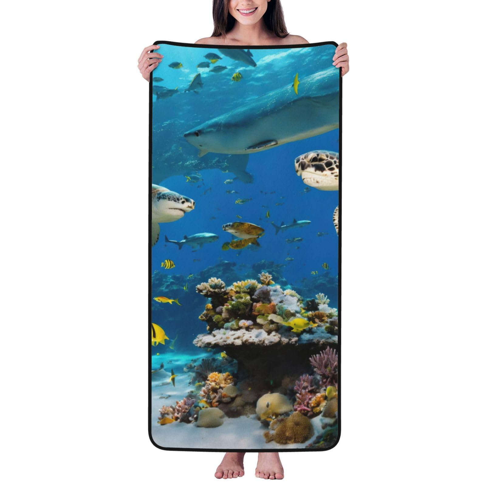 Tamiger Sea Turtles Print Unisex Coral Velvet Bath Towel For Home Bathroom Hotel Spa Beach Travel Daily Use