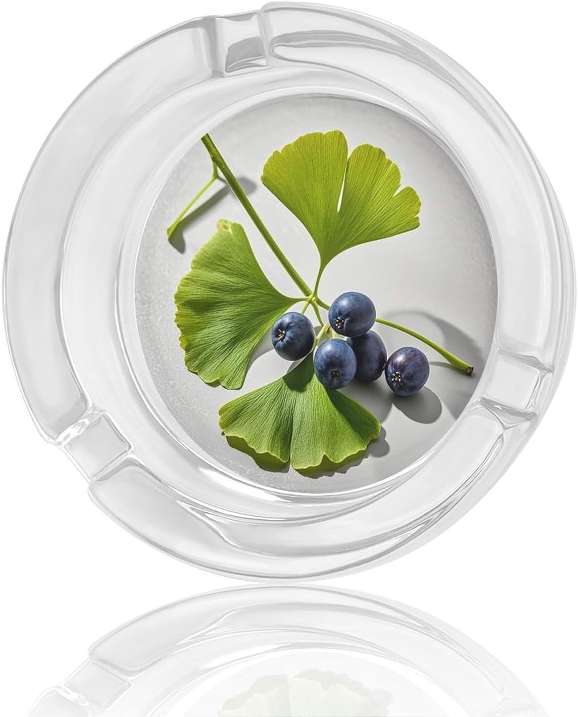 Ashtray, Ginkgo Leaves And Berriesprinted Round Glass Ashtray, Suitable for Home, Office, Indoor And Outdoor Use.