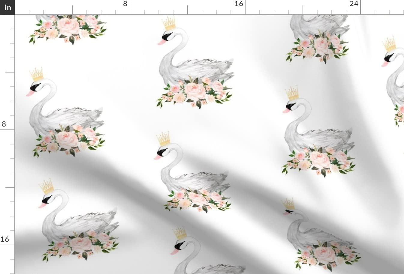 Spoonflower Fabric - Swan Roses White Floral Flowers Pink Black Wedding Printed on Satin Fabric by The Yard - Sewing Lining Apparel Fashion Blankets Decor