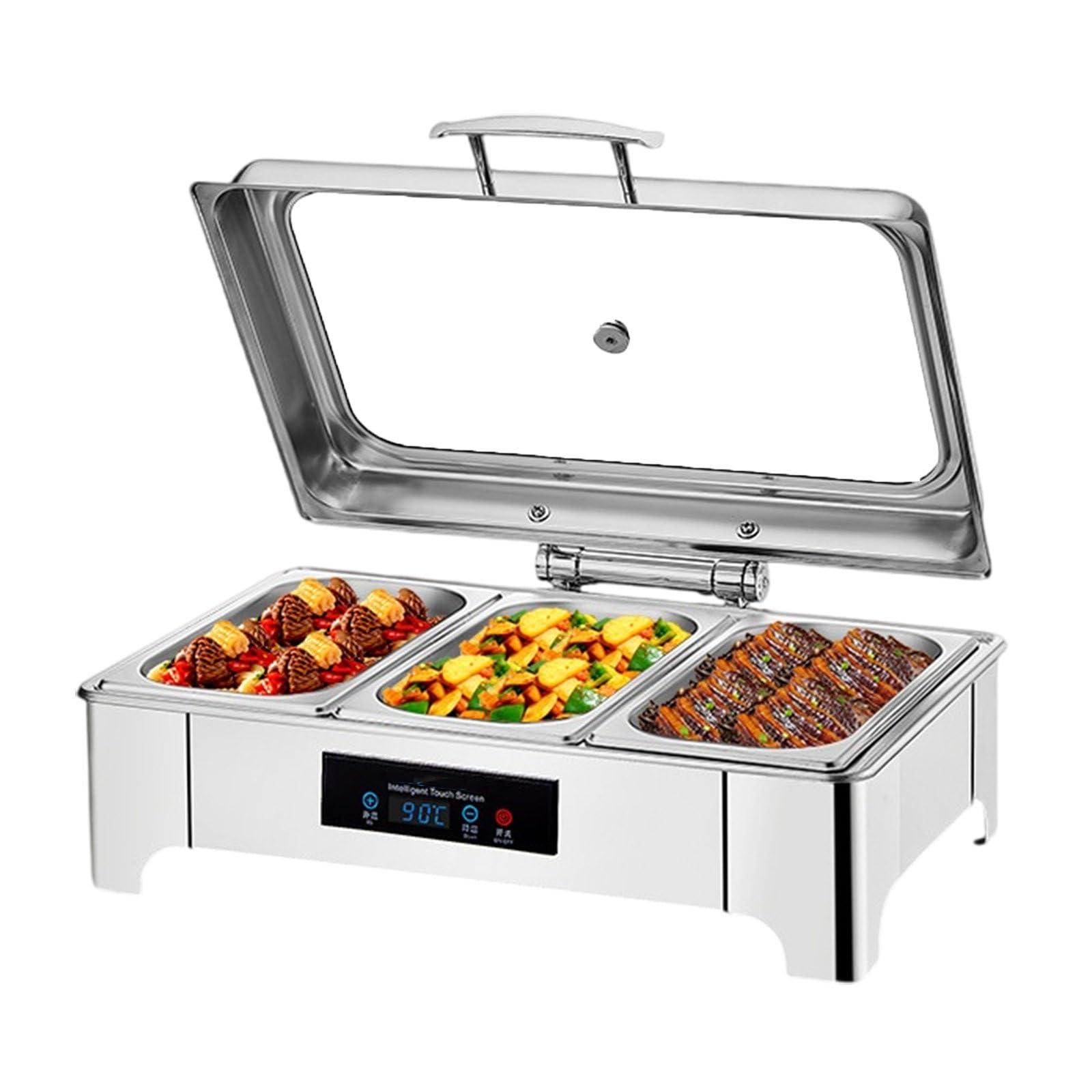 AYCDL Buffet Servers Warmers with LED Display, Stainless Steel Hot Food Warmers for Commercial, Family Gathering, Outdoor Camping,3grids,3grids
