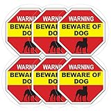Beware of Dog Sign, Warning Window Stickers (6 Pack) - 5 Inches Round - Dogs, Pitbull Inside Window Clings - No Residue - Reusable - Easy to Remove Vinyl Decals