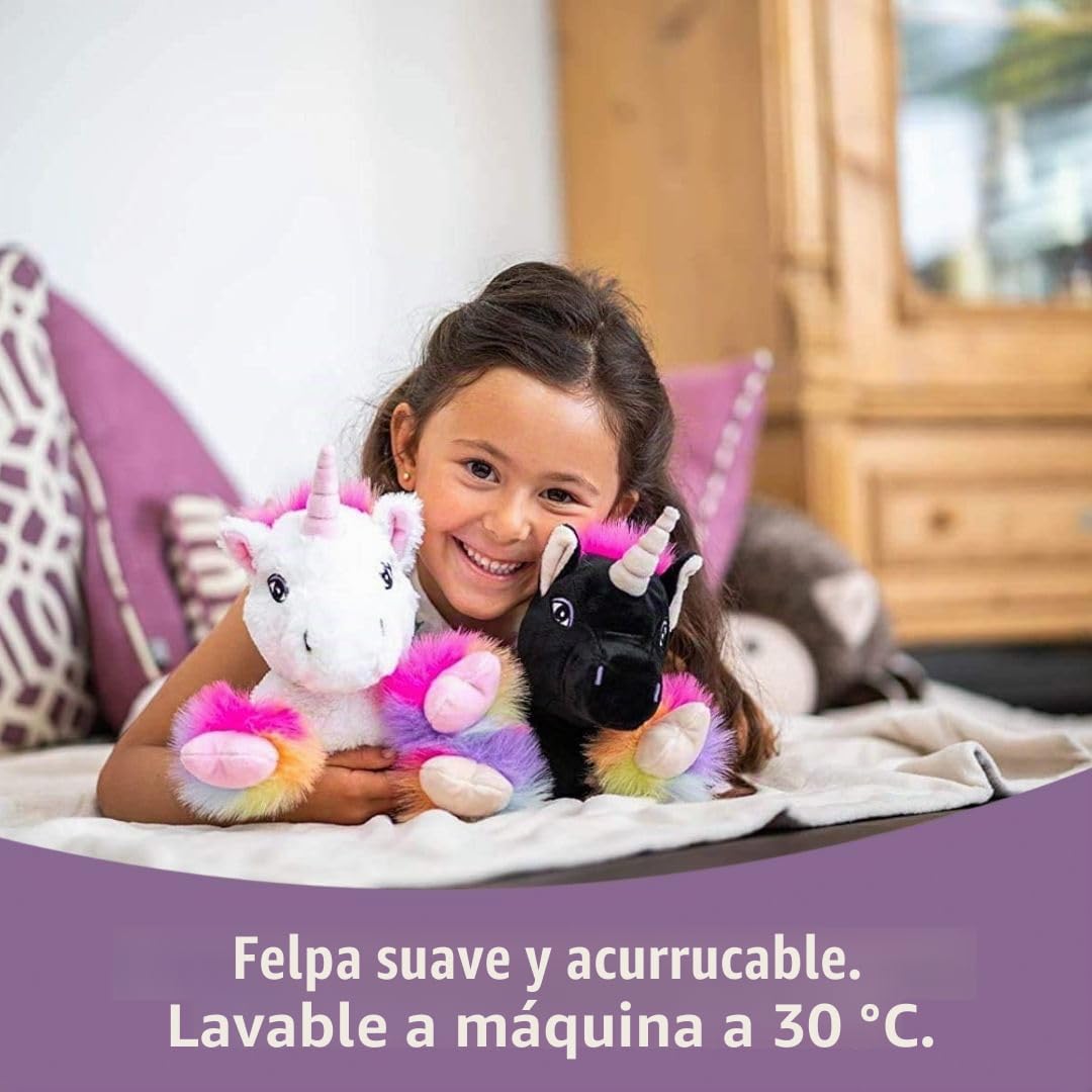 Habibi Cojín térmico prémium para niños y adultos – 1848 Unicornio Black Rainbow – relleno de mijo extraíble – peluche térmico para calentar en el microondas / horno, ideal también para bebés