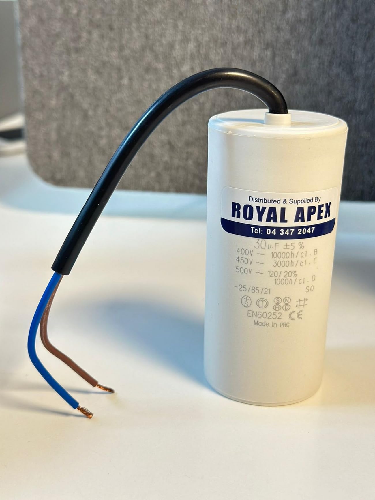 Royal Apex Wired PVC Round Capacitor With CE EN60252 Standards (WIRED 30MFD (30µF))