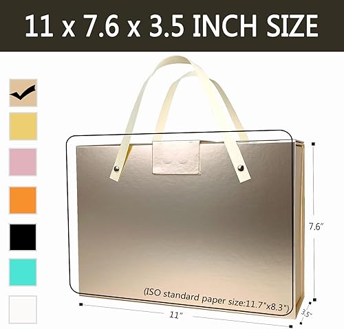 Miniatura 7 de Joyscoop Caja de regalo de oro rosa, cajas de regalo de 11 x 7.6 x 3.5 pulgadas con tapas y asas, caja de regalo grande para regalos, mujeres,