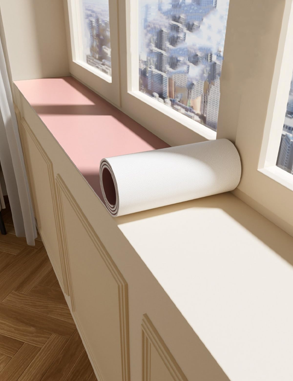 Aeovot Decorative Waterproof Mat for Windowsill, 3.5mm Foam Anti-Slip Window-Sill Protector Mat, Window Sill Cover From Dog Cat Scratching for Kitchen Balcony Reading Nook(Pink,290x25cm/114.2x9.8in)