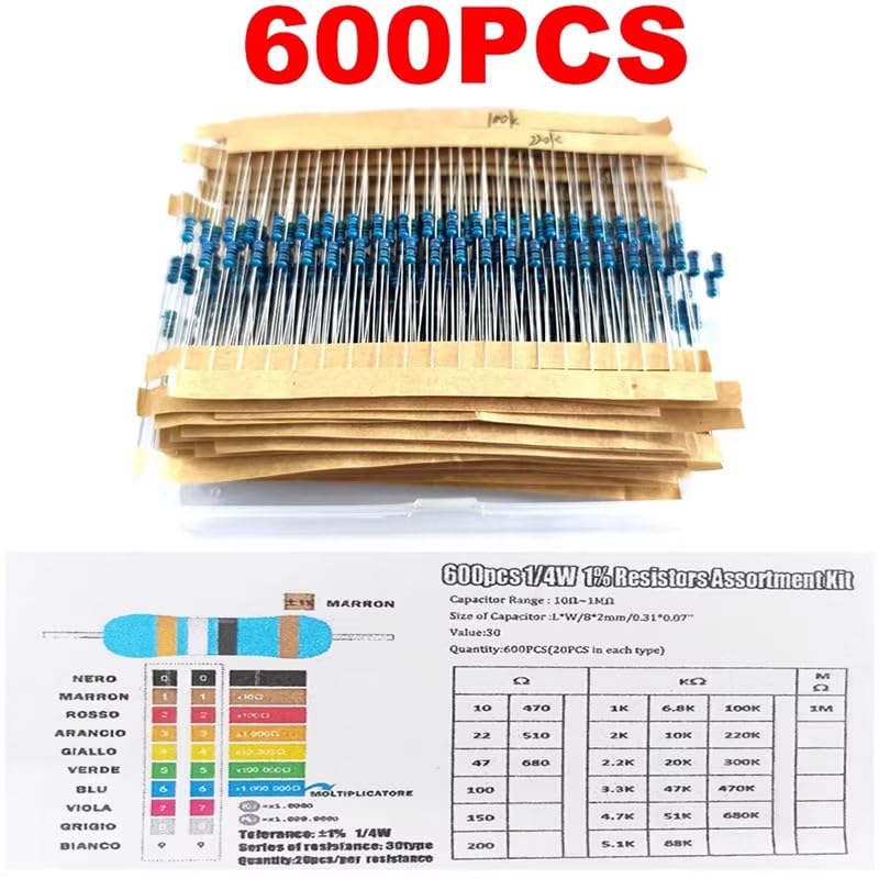Miniatura 2 de Surtido de resistencias de película metálica de 14 W, kit de resistencia 1R-1M, 30 valores cada uno, 20 piezas para bricolaje