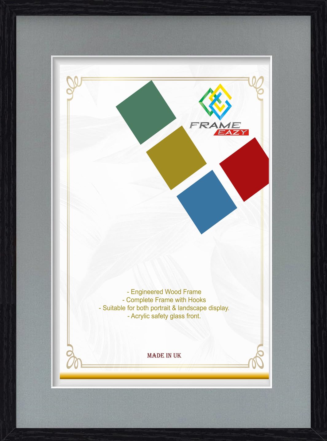 FRAME EAZY Black 7x5 Photo Frame with 5x3.5 Grey Mount to Hang Portrait or Landscape - Thin Picture Frame With Safe Perspex Front - 7" x 5" For Picture Size 5" x 3.5"