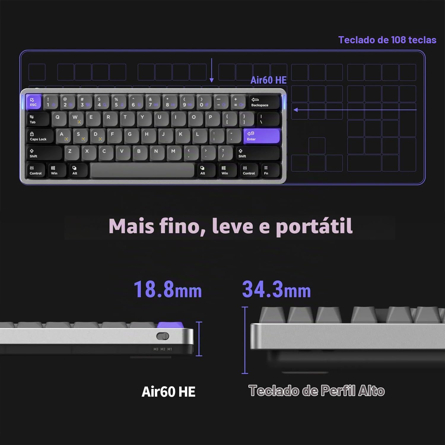 nuphy Teclado magnético para jogos Air60 HE, acionamento rápido de