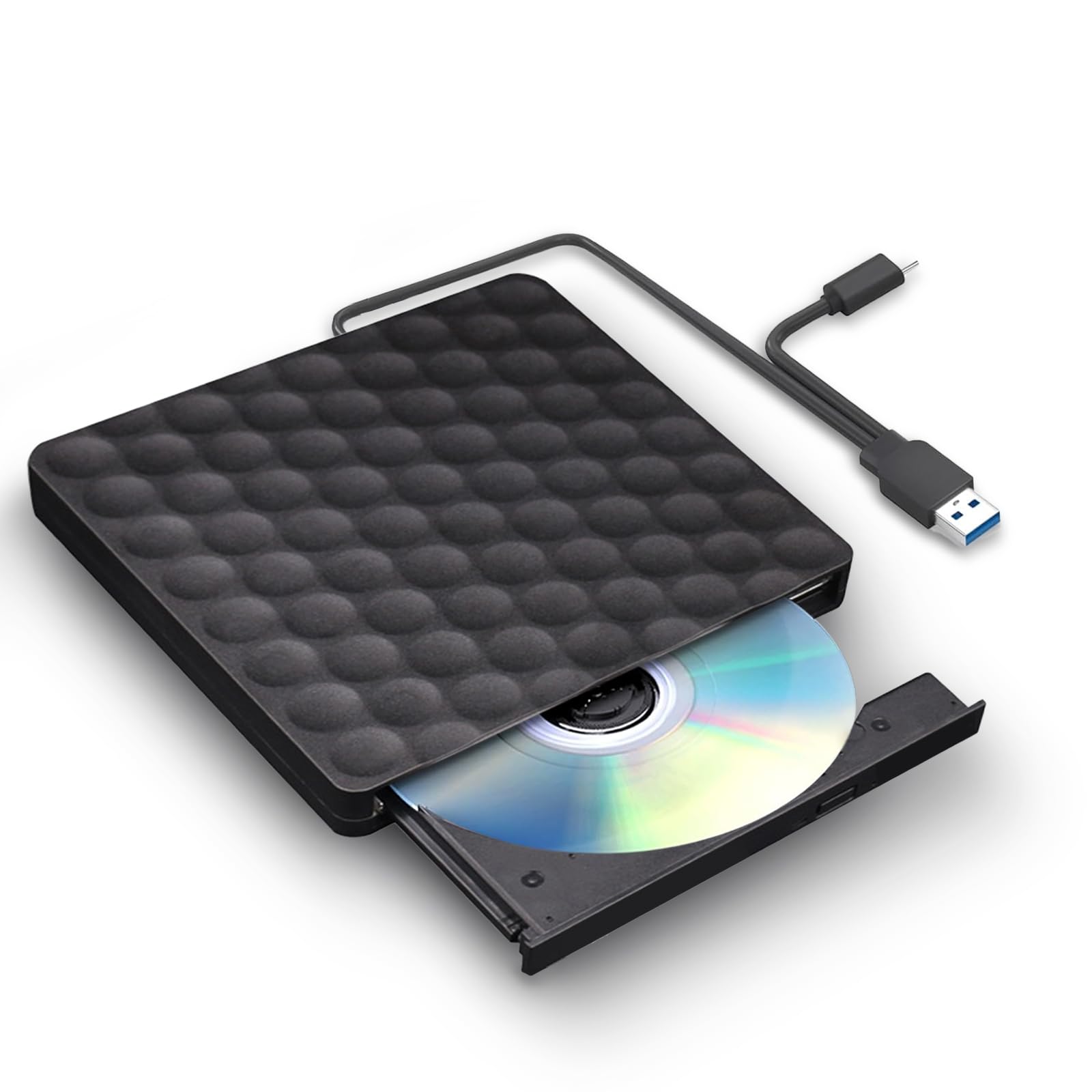 Lecteur CD/DVD Externe pour PC, USB 3.0 Type C Graveur Enregistreur Portable RW/ROM Mince Transmission Rapide Câble USB Intégrée Windows/Mac OS/iMac/Macbook/Laptop/Desktops/PC