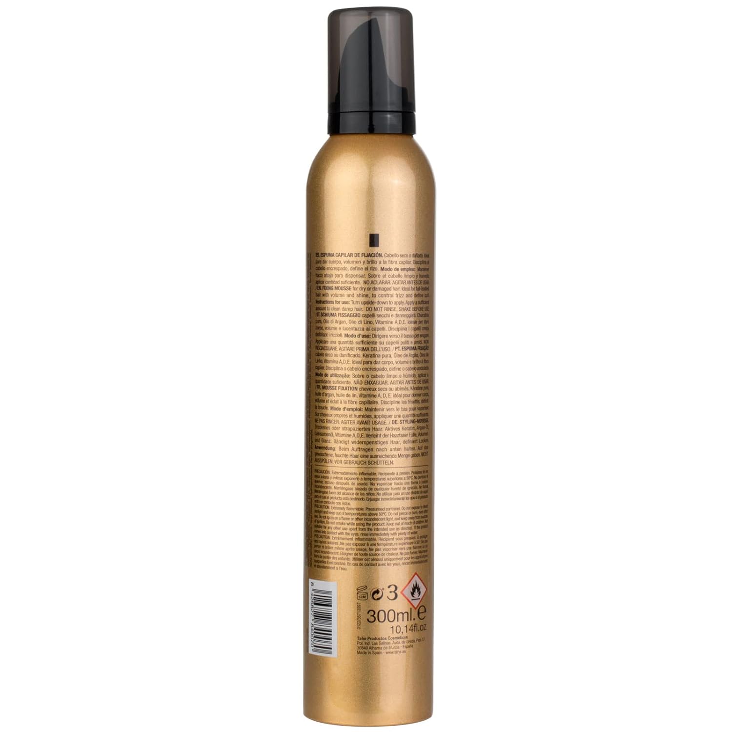 Tahe Botanic Keratin Gold Satin Hair Styling Mousse for dry or damaged hair, 200 ml (Hold Level 5)