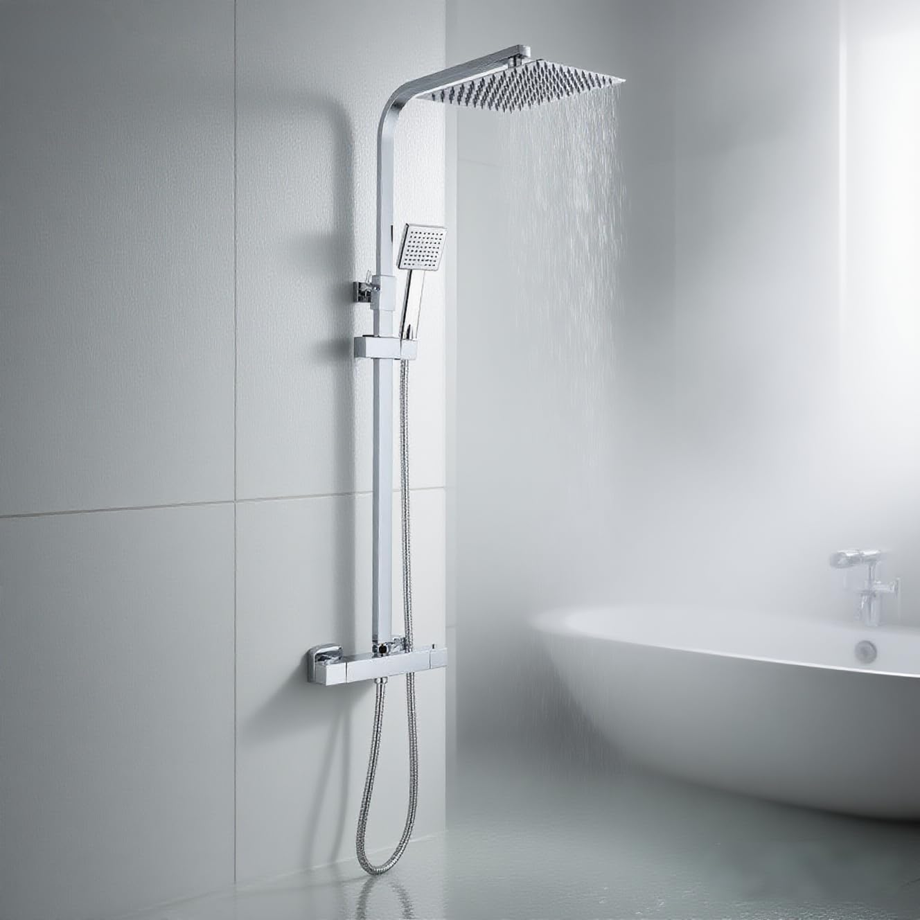 Columna de Ducha Termostática STANEW, Conjunto de Ducha, Cuarto de Baño, Columna de Ducha, Termostato con Mezclador Ajustable en Altura Sistema de Ducha