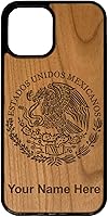 Vista 6 de Funda de madera natural compatible con iPhone, bandera de México, grabado personalizado incluido (bambú)