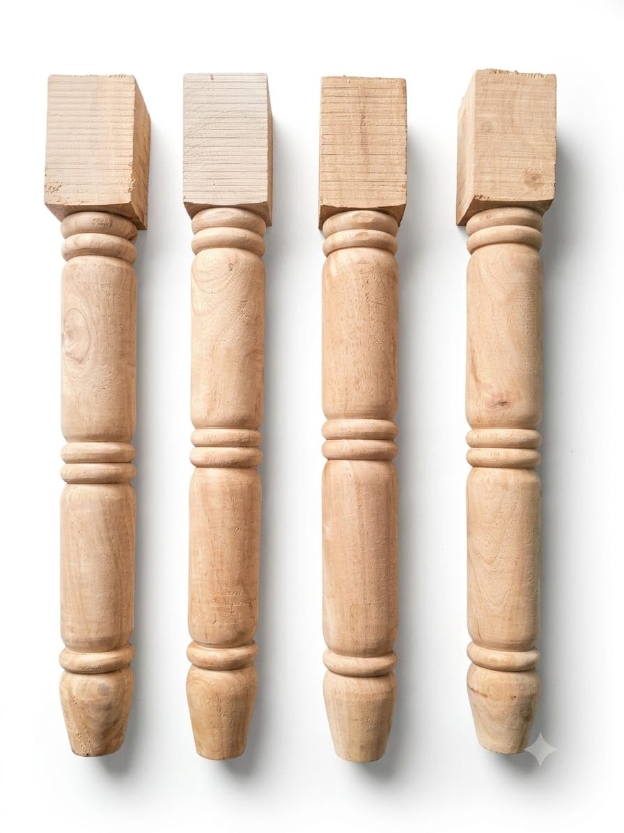 MAHAKAL International Global Wooden Turner Table Legs, Natural, Solid Wood, 5x5x38 cm, Classic Turned Style, Set of 4-image-23