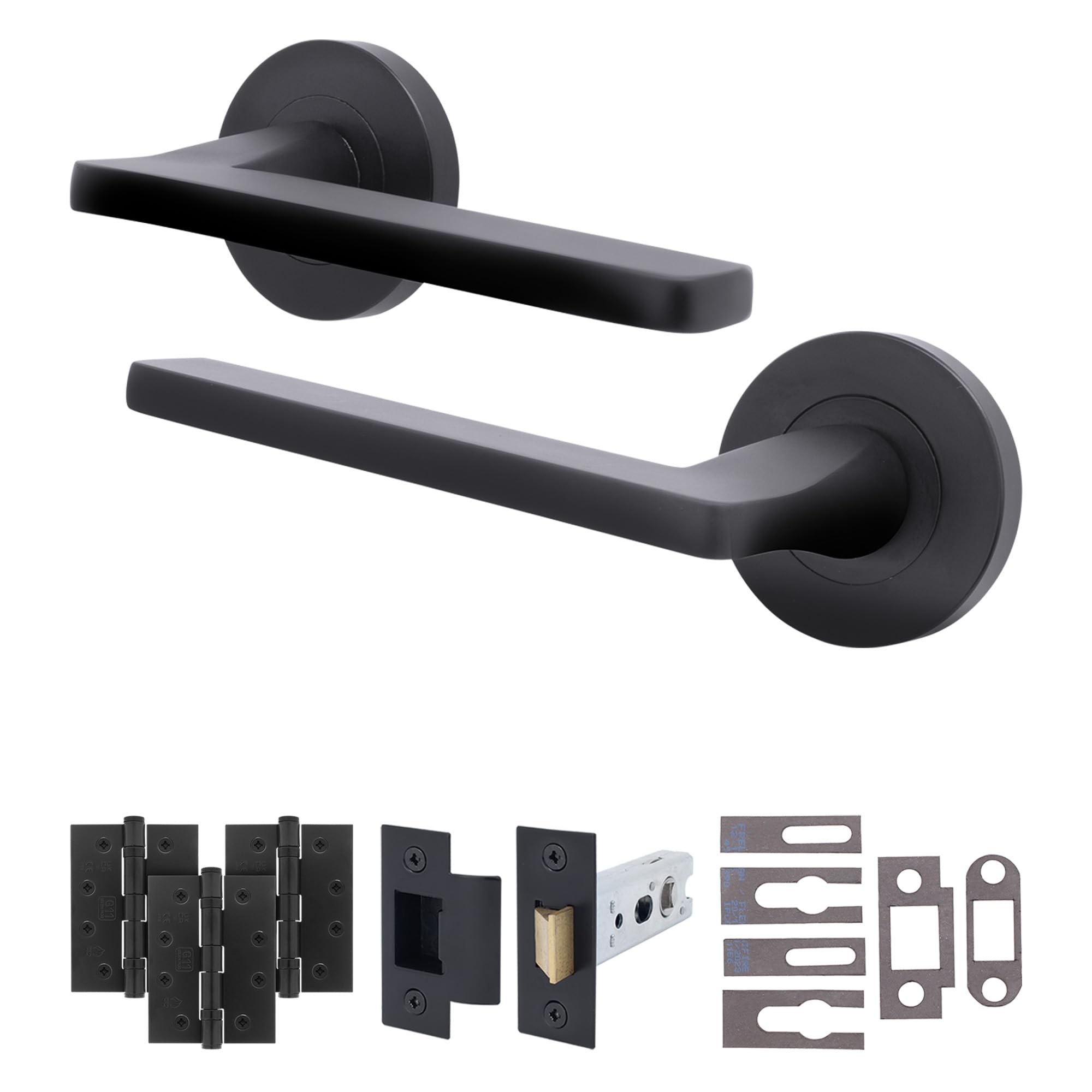 Eai Matt Black Black Fire Door Handle Latch Set, Internal Fire Rated Door Handle With 76Mm Latch And 102Mm Hinges - 1 Pack Elcot Range