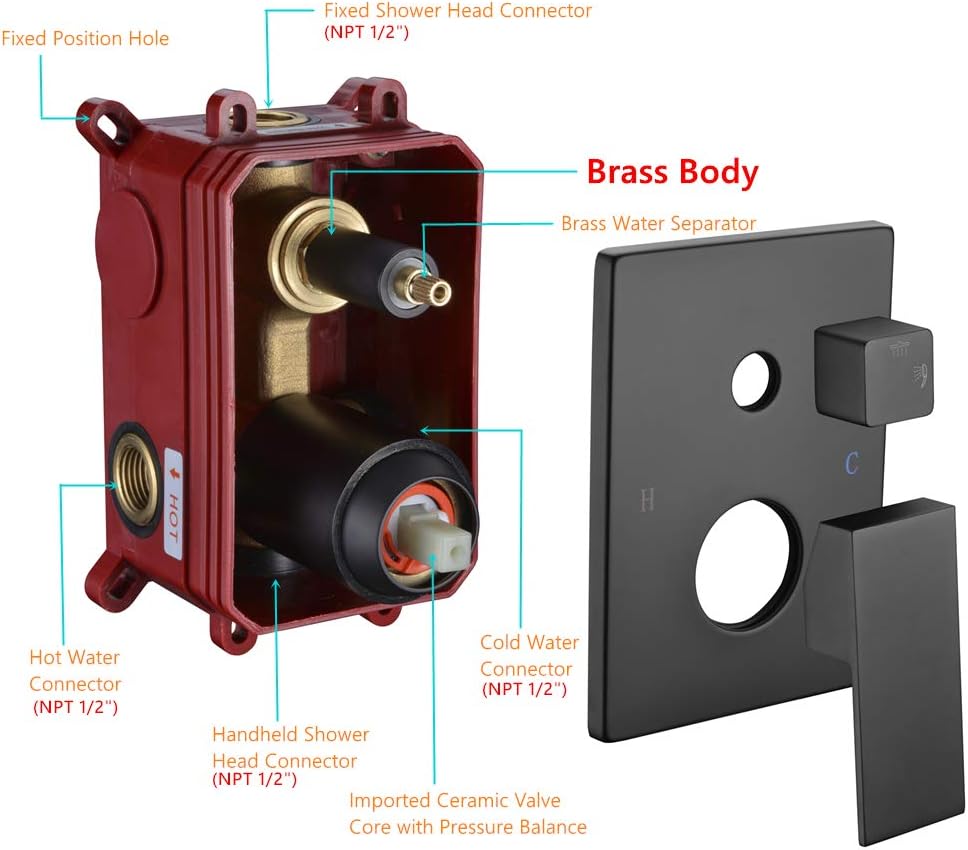 Up To 40% OFF VELIMAX 12 Inches Rain Shower Head System Luxury Shower Combo Set Wall Mounted Shower Faucet Set with Rough-in Valve, Matte Black